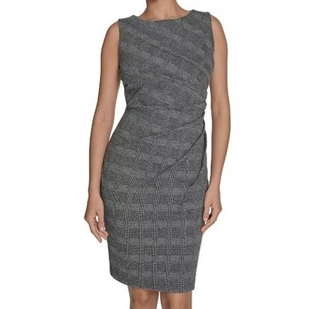 Calvin Klein Starburst Midi Gray Sheath Sleeveless Dress Womens Size 4 NWT
